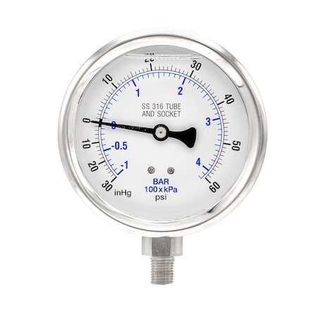 Pic Gauges 4 in Dial, 1/4 in NPT Male Lower Location, Stainless Steel Case Material PRO-301L-404CD-01